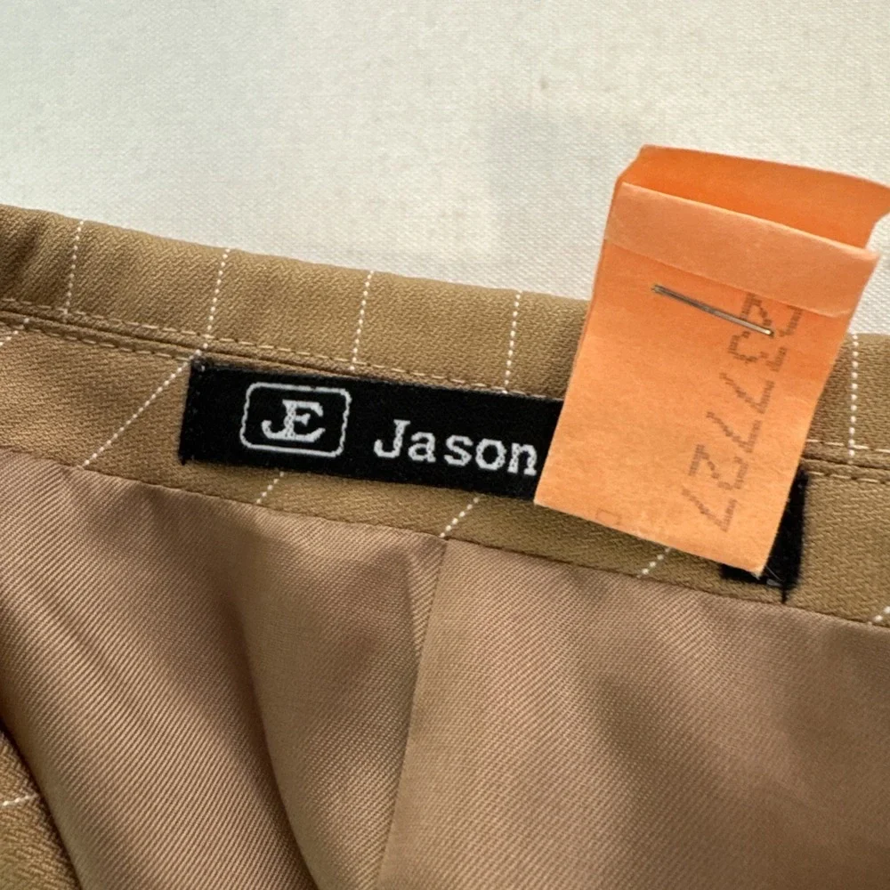 Jason Evans Mens 42L Pinstripe Suit 2 Piece Tan Brown 36L‎ Pants 4 Button Blazer
